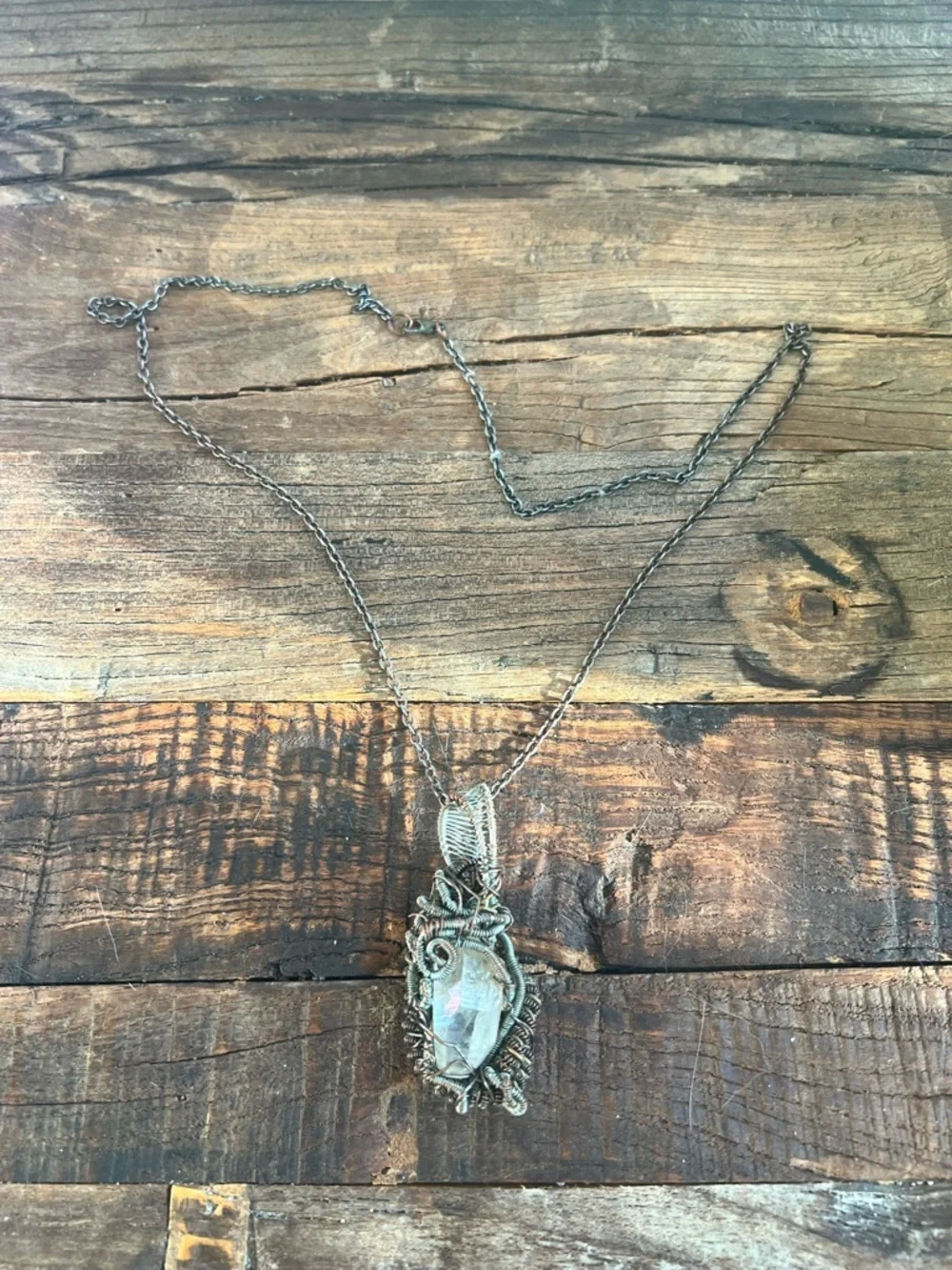 Handcrafted Wire-Wrapped Clear Crystal Pendant Necklace - Silver-Tone magical